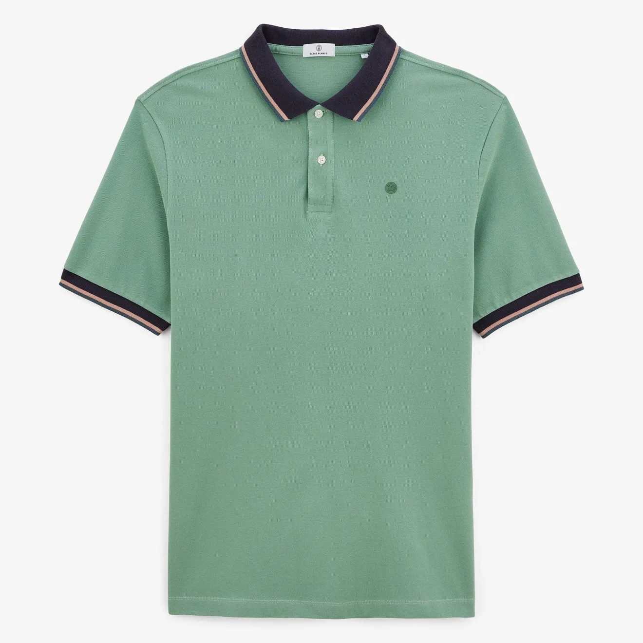 Polos|L'audacieux>SERGE BLANCO Almond green Laos pique short-sleeved polo shirt DARK NAVY