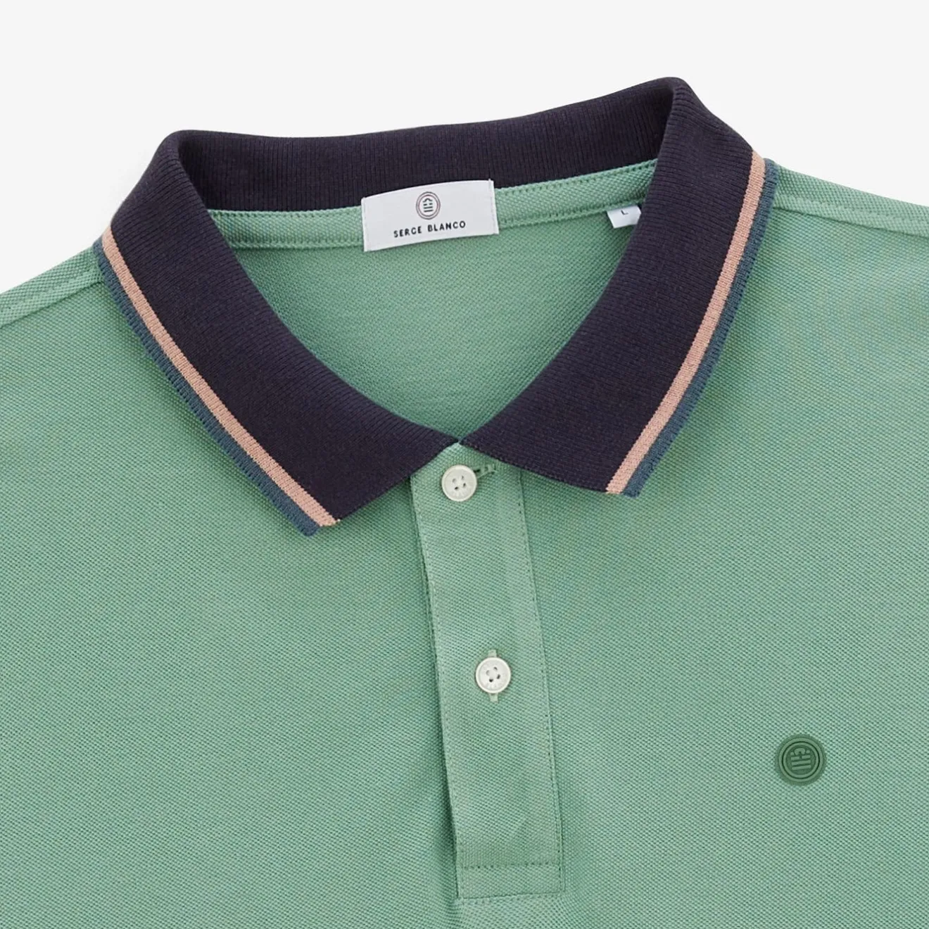 Polos|L'audacieux>SERGE BLANCO Almond green Laos pique short-sleeved polo shirt DARK NAVY