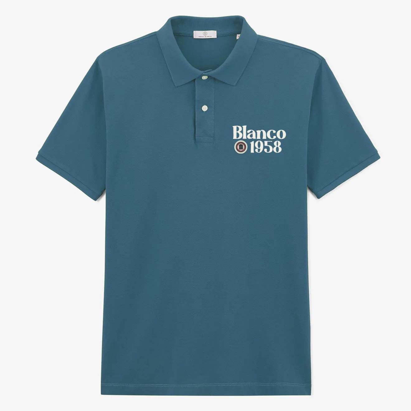Polos>SERGE BLANCO Blanco 1958 blue short-sleeved cotton pique polo shirt LYS