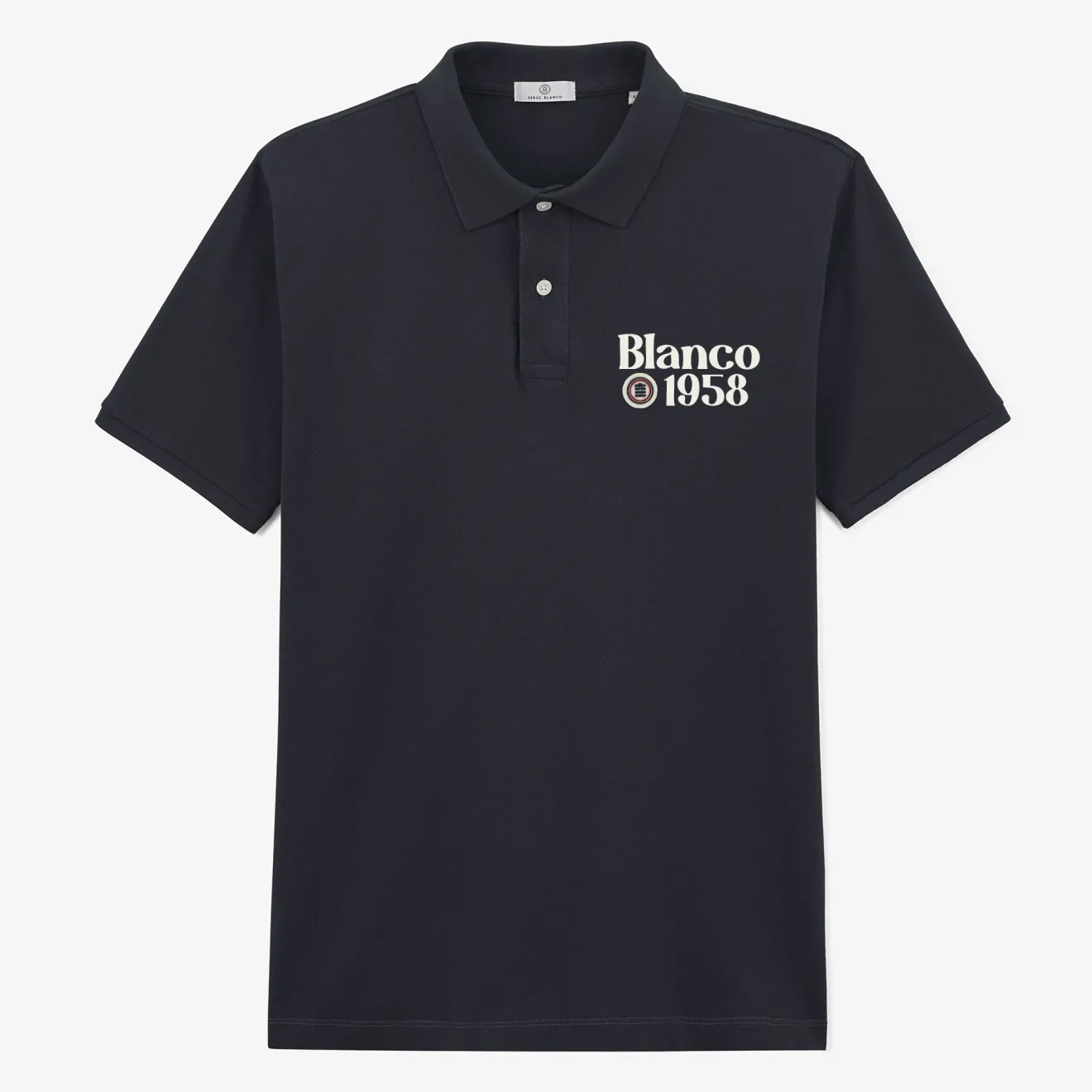 Polos>SERGE BLANCO Blanco 1958 navy blue short-sleeved cotton pique polo shirt DRAGEE