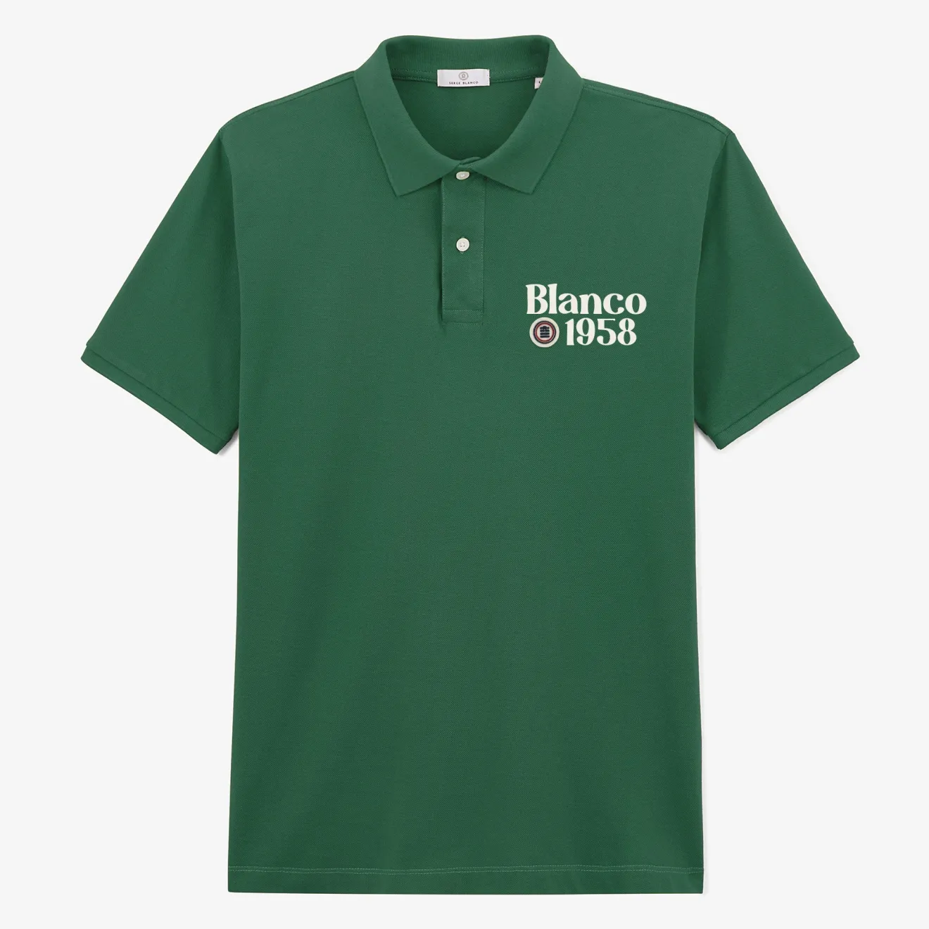 Polos>SERGE BLANCO Blanco 1958 short-sleeved cotton pique polo shirt in fir green LYS