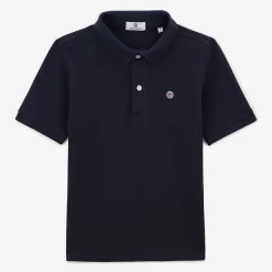 Polos|Tel Père, Tel Fils>SERGE BLANCO Boy's Short Sleeve Polo Shirt in Dark Blue Cotton | GAZON