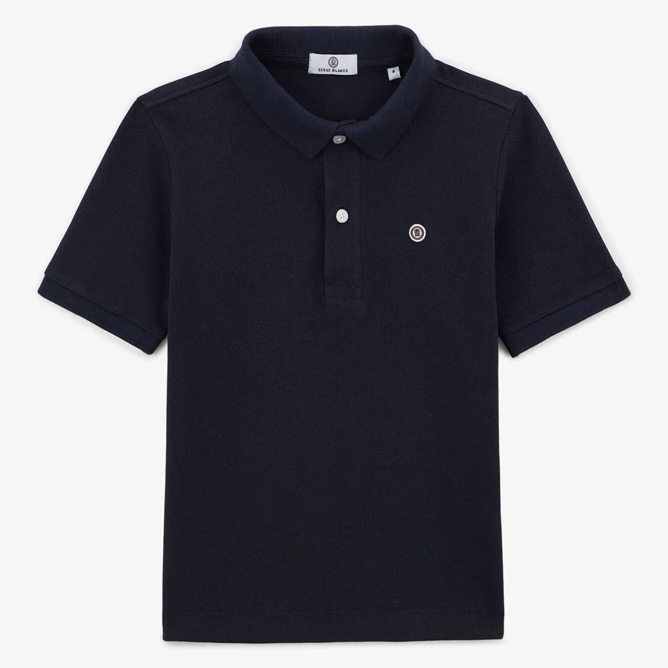 Polos|Tel Père, Tel Fils>SERGE BLANCO Boy's Short Sleeve Polo Shirt in Dark Blue Cotton | GAZON