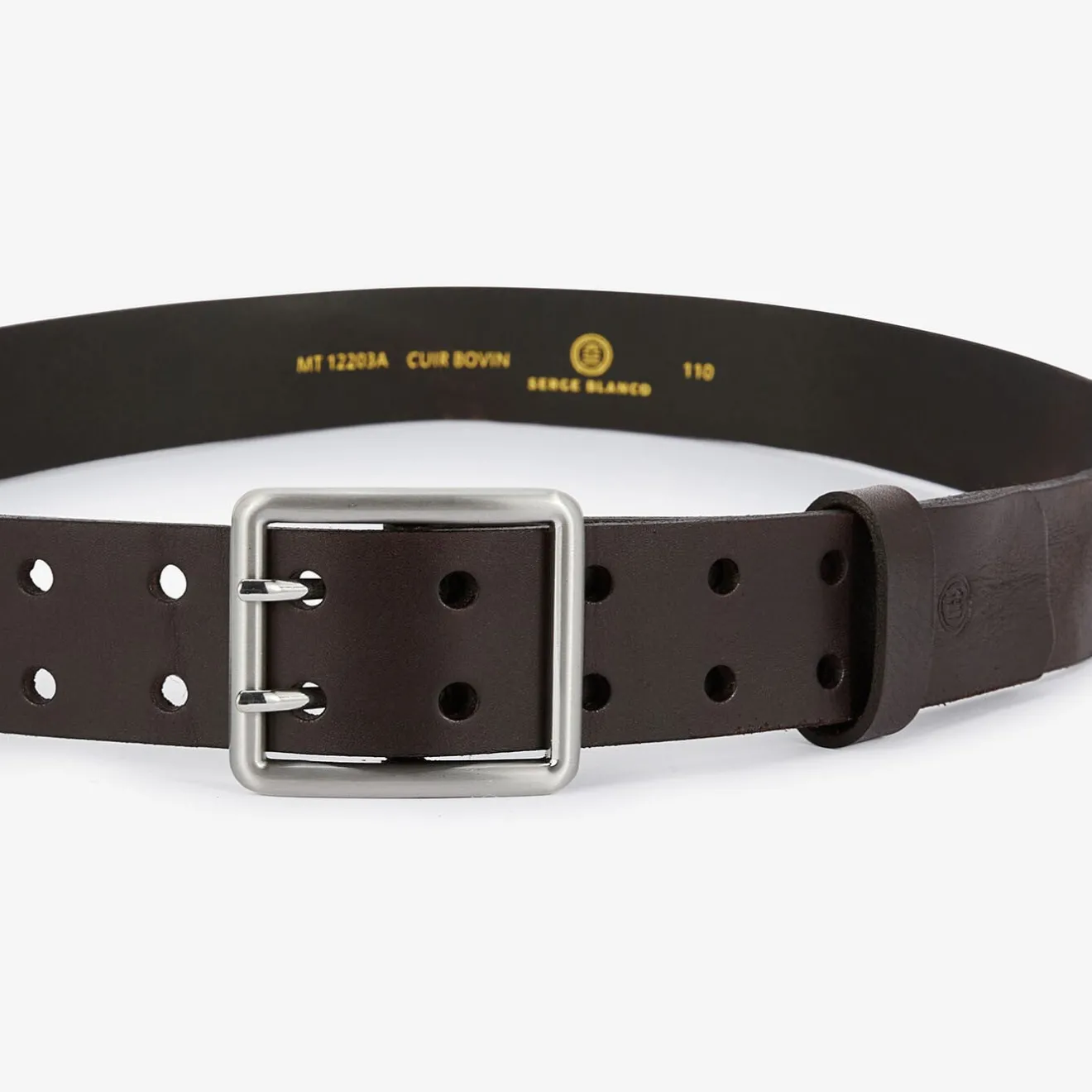 Ceintures>SERGE BLANCO Brown leather double eyelet belt BLACK