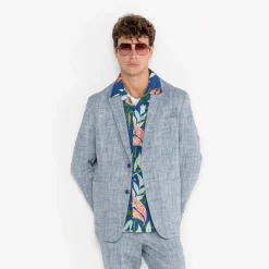 Chemises>SERGE BLANCO Caracas shirt with nation blue leaf print SKIN