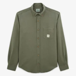 Ligne Play|Chemises>SERGE BLANCO Carl Oxford shirt in teak green linen CIEL