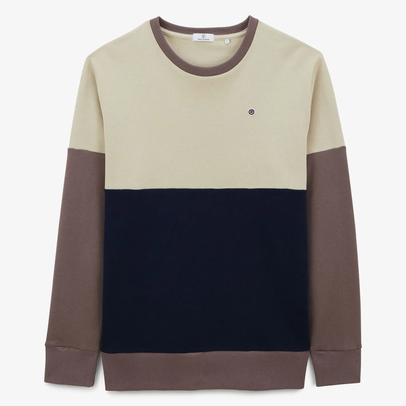 Sweats>SERGE BLANCO Cement tricolor round neck sweatshirt CIMENT