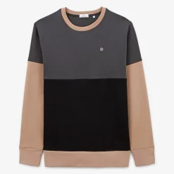 Sweats>SERGE BLANCO Charcoal gray tricolor round neck sweatshirt NOIR