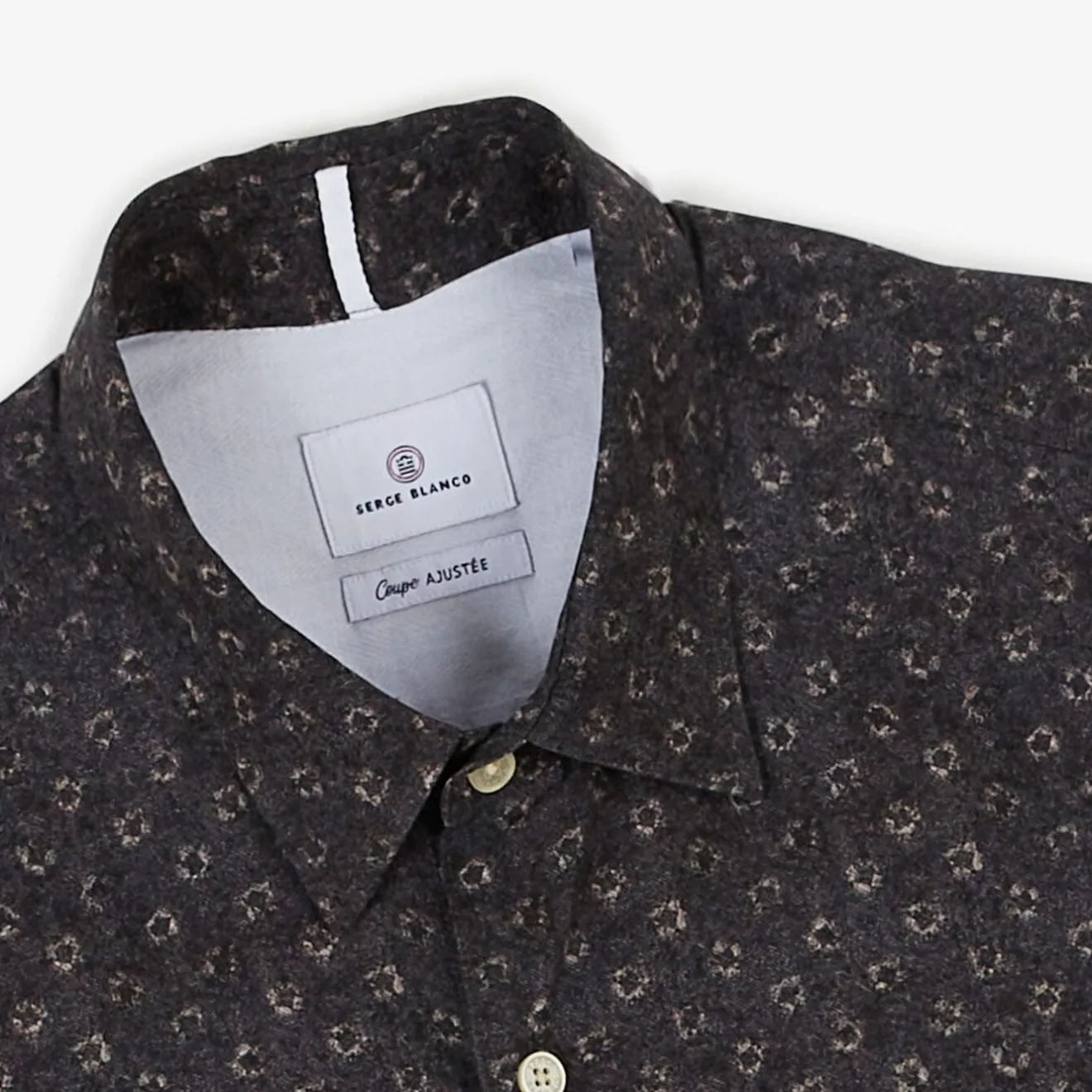 Chemises>SERGE BLANCO Charcoal printed poplin shirt with slim fit OLIVE