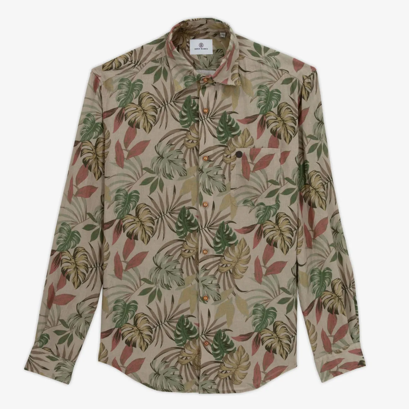 Chemises>SERGE BLANCO Charles shirt in camel jungle pattern linen BLEU