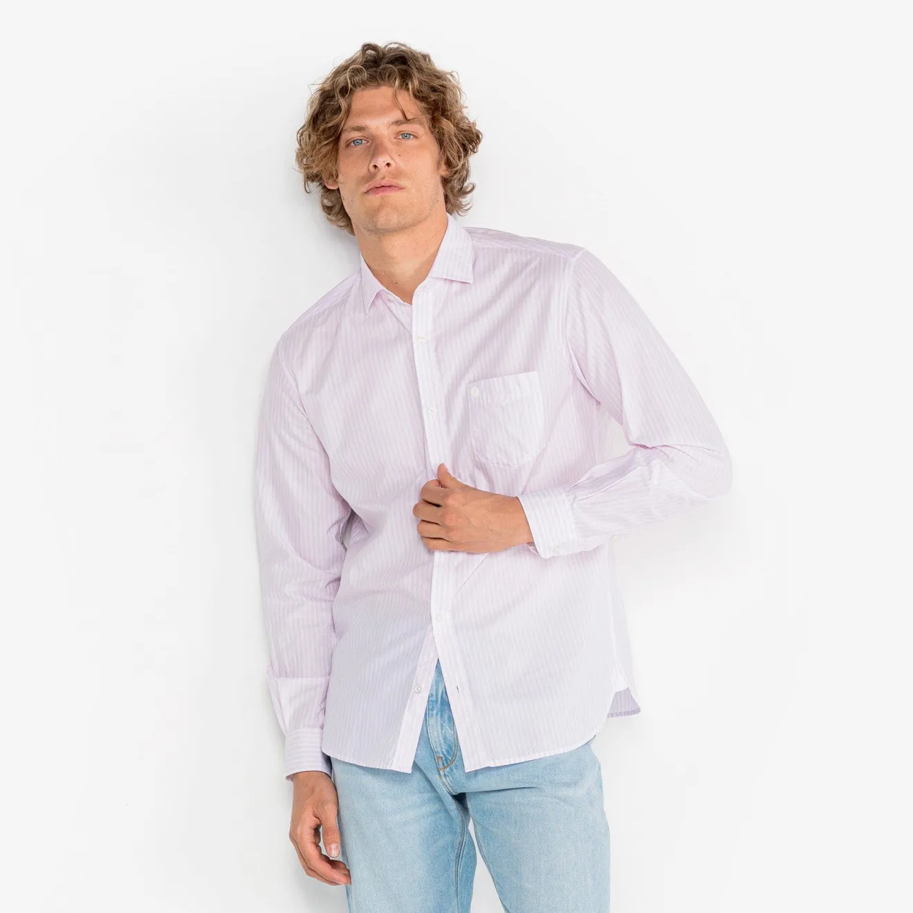 Chemises|L'élégant>SERGE BLANCO Charles shirt with lilac pink stick stripes BLANC