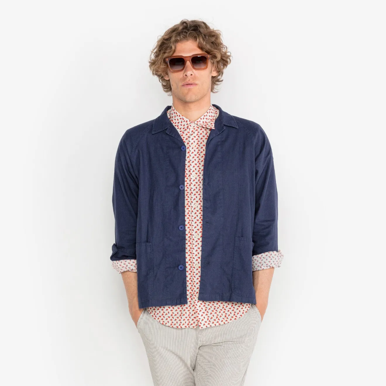 Chemises>SERGE BLANCO Charles shirt with off-white graphic pattern CAMEL
