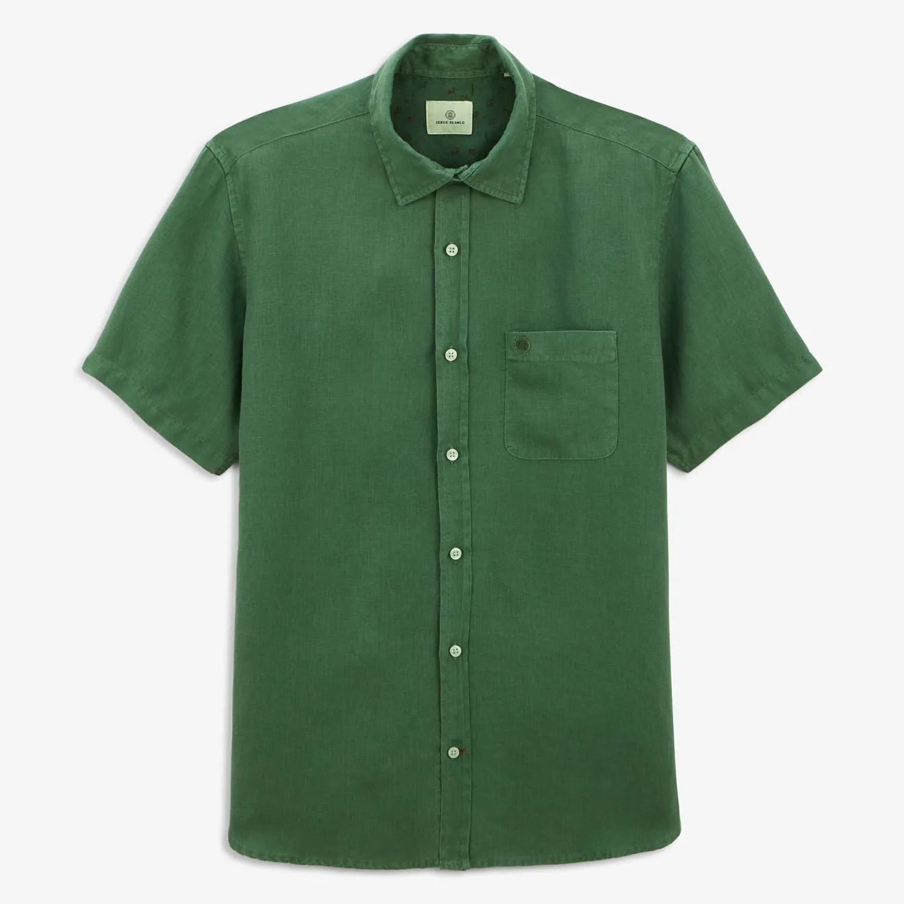 Chemises>SERGE BLANCO Charles short-sleeved shirt in mint green linen CIEL