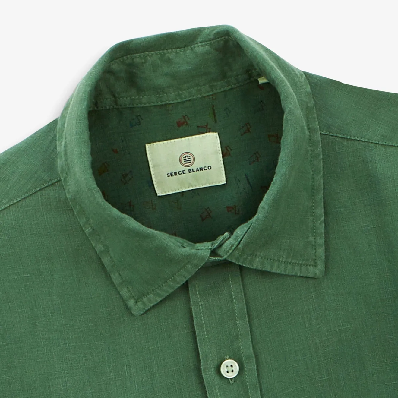 Chemises>SERGE BLANCO Charles short-sleeved shirt in mint green linen CIEL