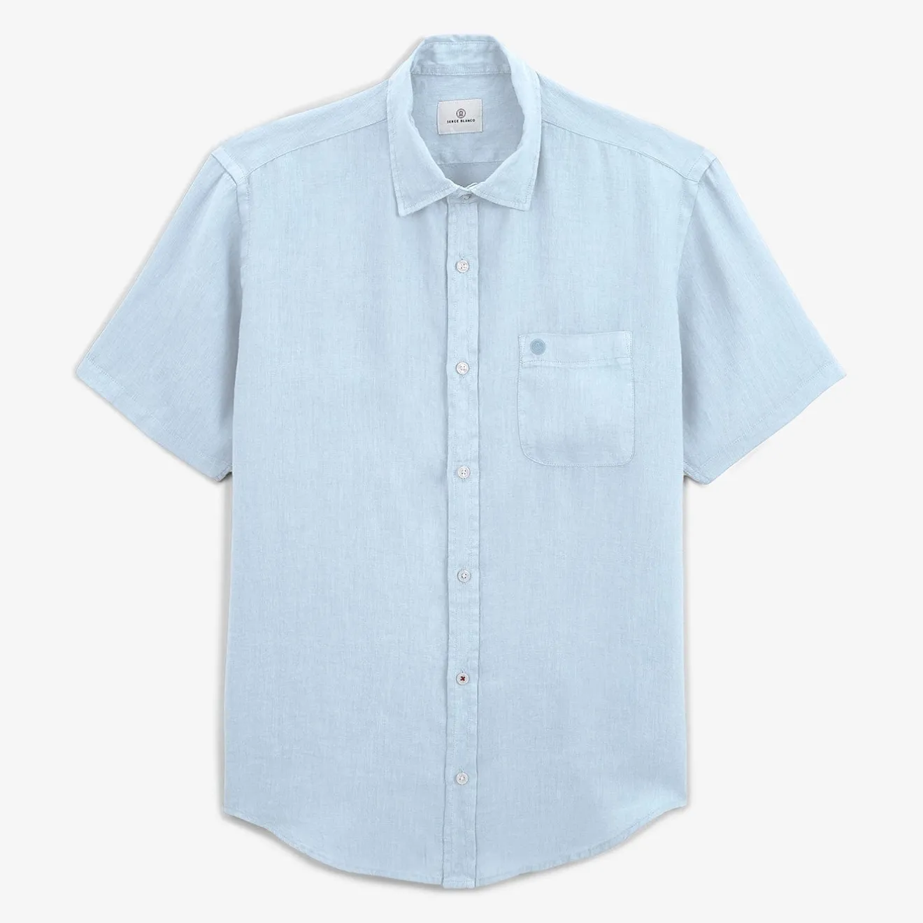 Chemises>SERGE BLANCO Charles short-sleeved shirt in sky blue linen CIEL