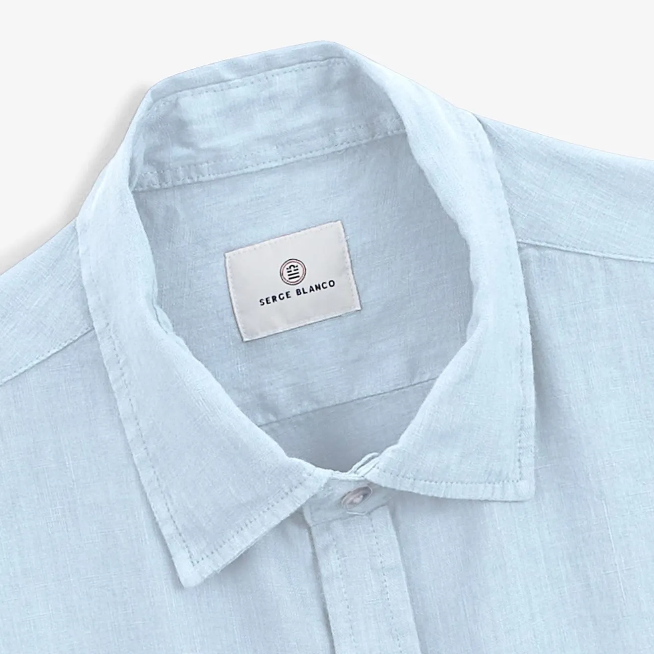 Chemises>SERGE BLANCO Charles short-sleeved shirt in sky blue linen CIEL