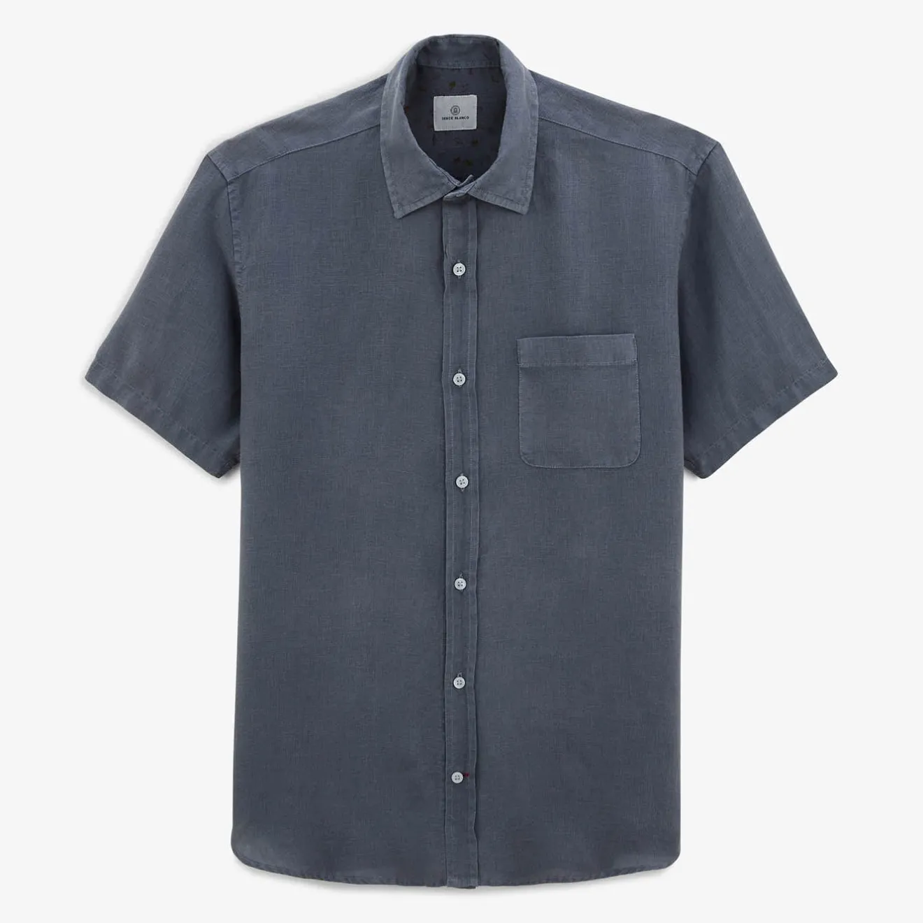 Chemises|L'élégant>SERGE BLANCO Charles short-sleeved shirt in denim blue linen NUAGE