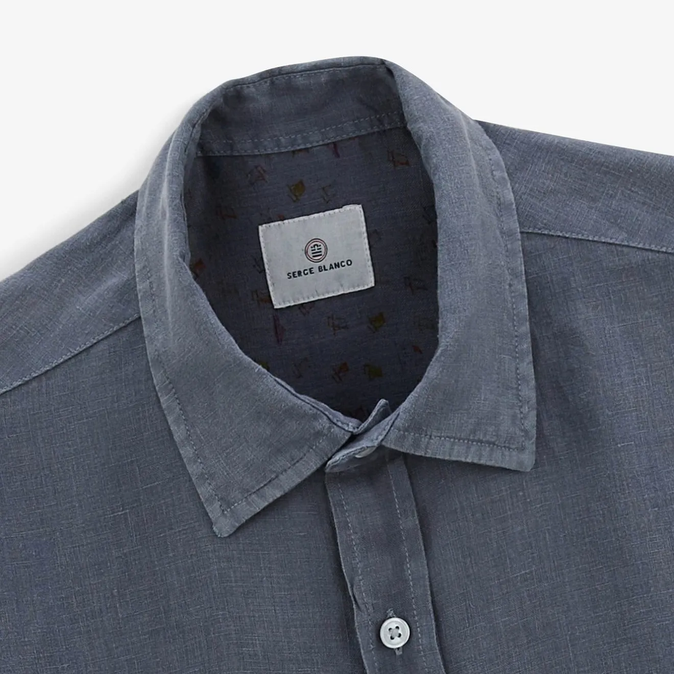Chemises|L'élégant>SERGE BLANCO Charles short-sleeved shirt in denim blue linen NUAGE
