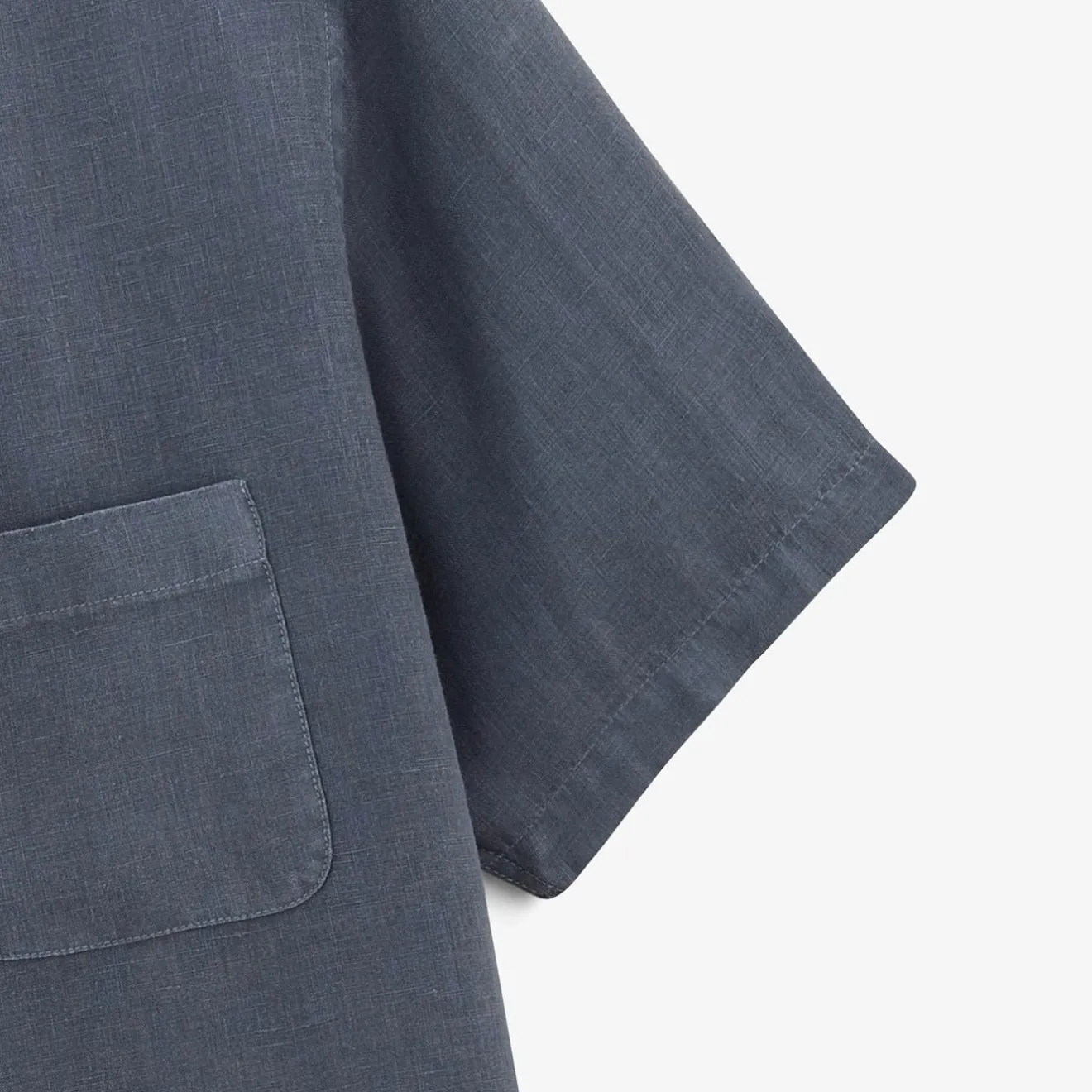 Chemises|L'élégant>SERGE BLANCO Charles short-sleeved shirt in denim blue linen NUAGE