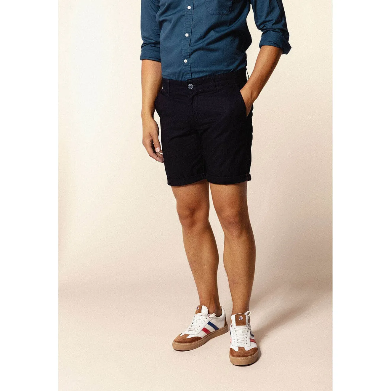 Shorts & Bermudas>SERGE BLANCO Chino Bermuda shorts with fine tone-on-tone stripes INDIGO