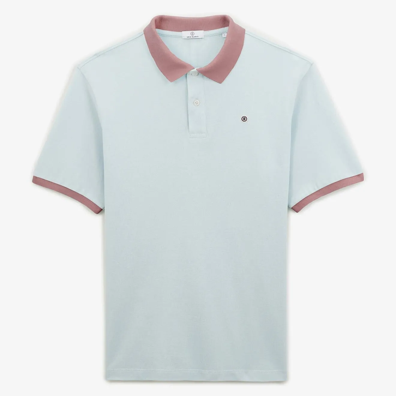 Polos>SERGE BLANCO Cloud pique knit polo shirt with contrasting collar MILITAIRE