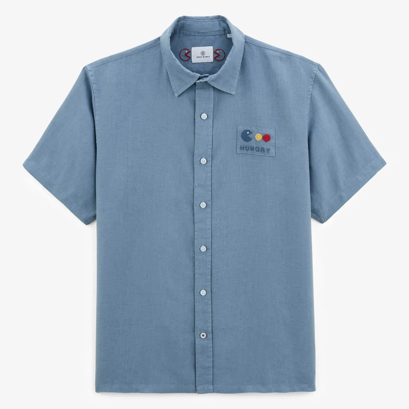 Crazy Logo|Chemises>SERGE BLANCO Clovis shirt with cloud blue arcade embroidery SKIN