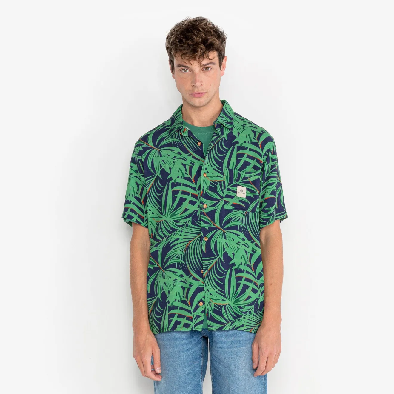 Ligne Play|Chemises>SERGE BLANCO Clovis shirt with mint green foliage pattern ANTHRACITE