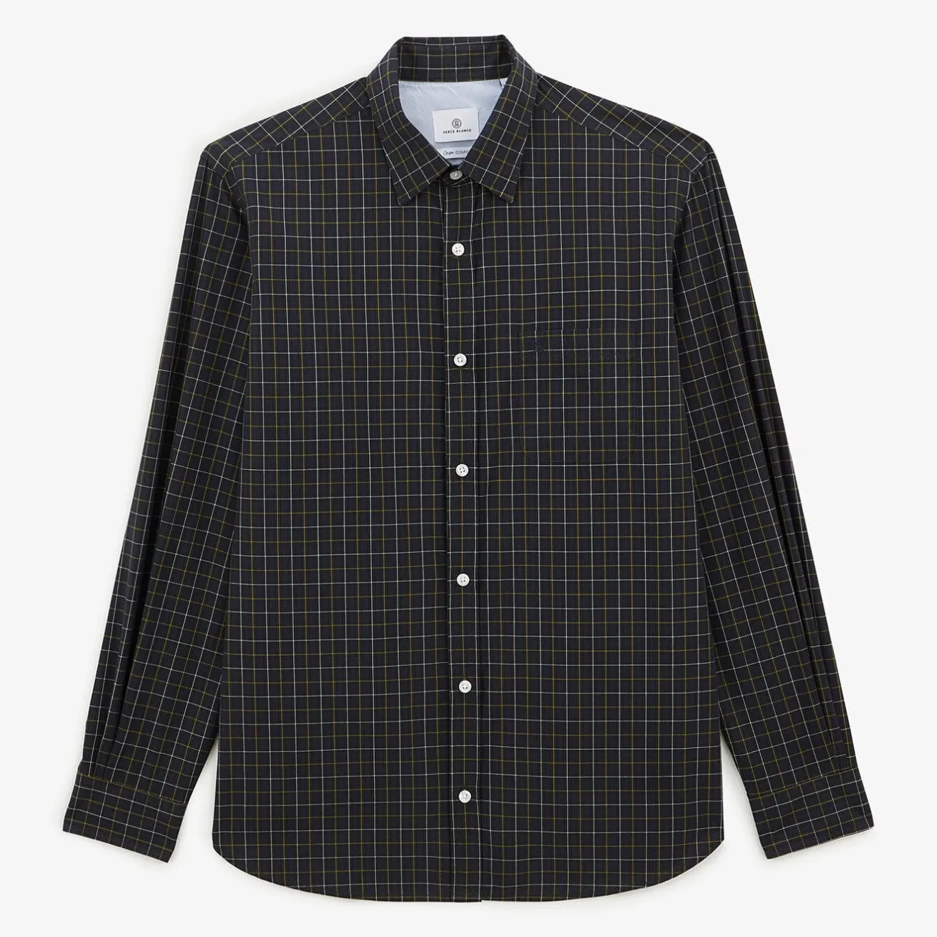 Chemises>SERGE BLANCO Dark blue long sleeve shirt in checked fabric JAUNE