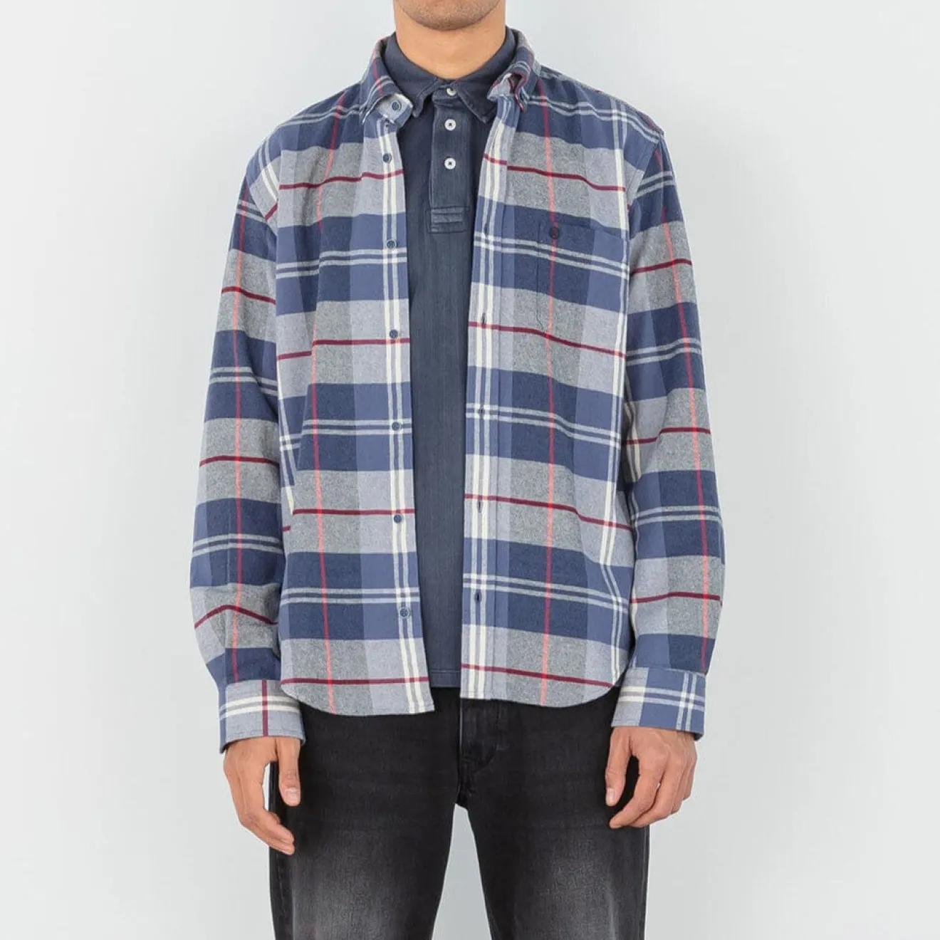 Chemises>SERGE BLANCO Dark blue plaid shirt BLEU INDIGO