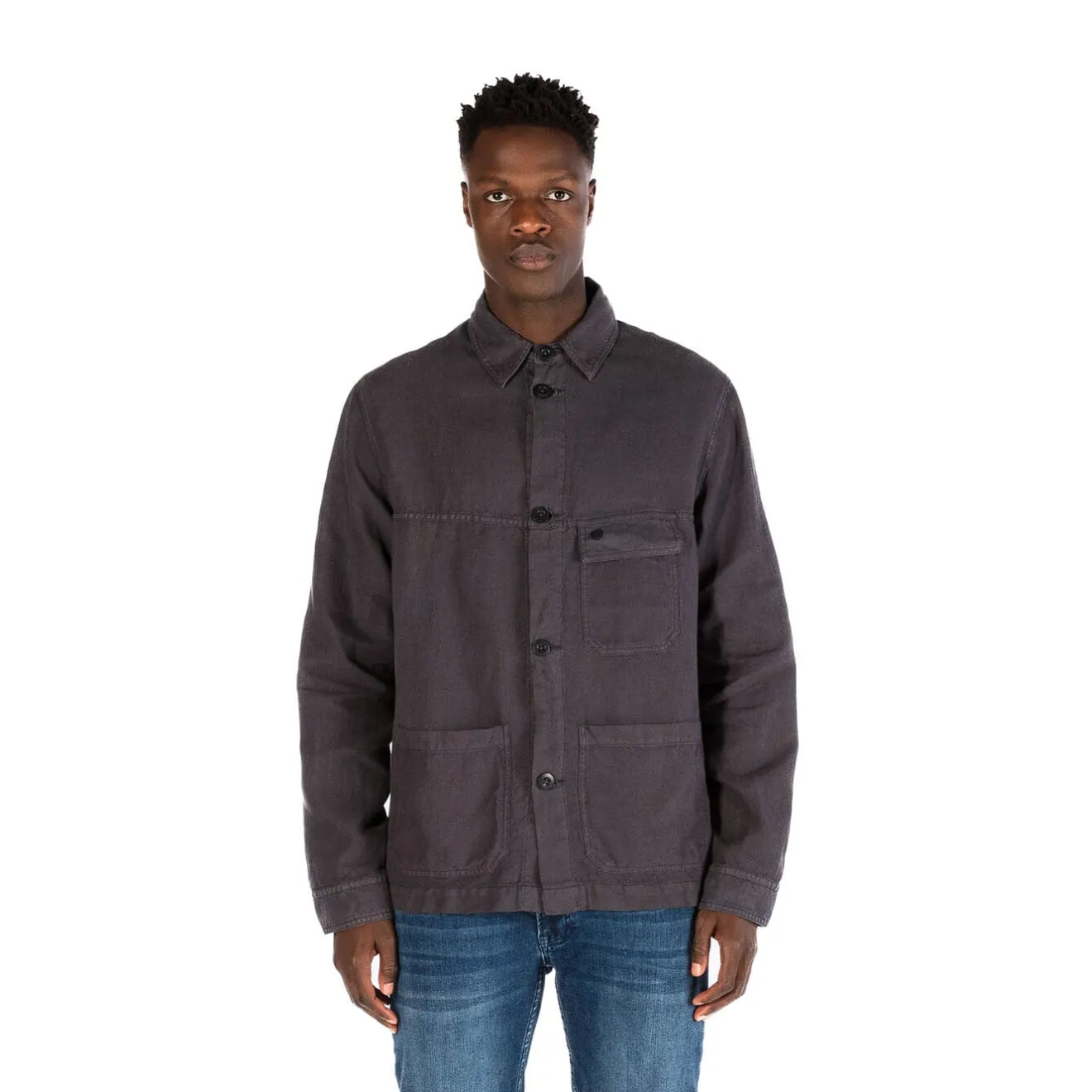 Manteaux Et Vestes>SERGE BLANCO Dark blue Wilfried jacket in linen and cotton ABRICOT