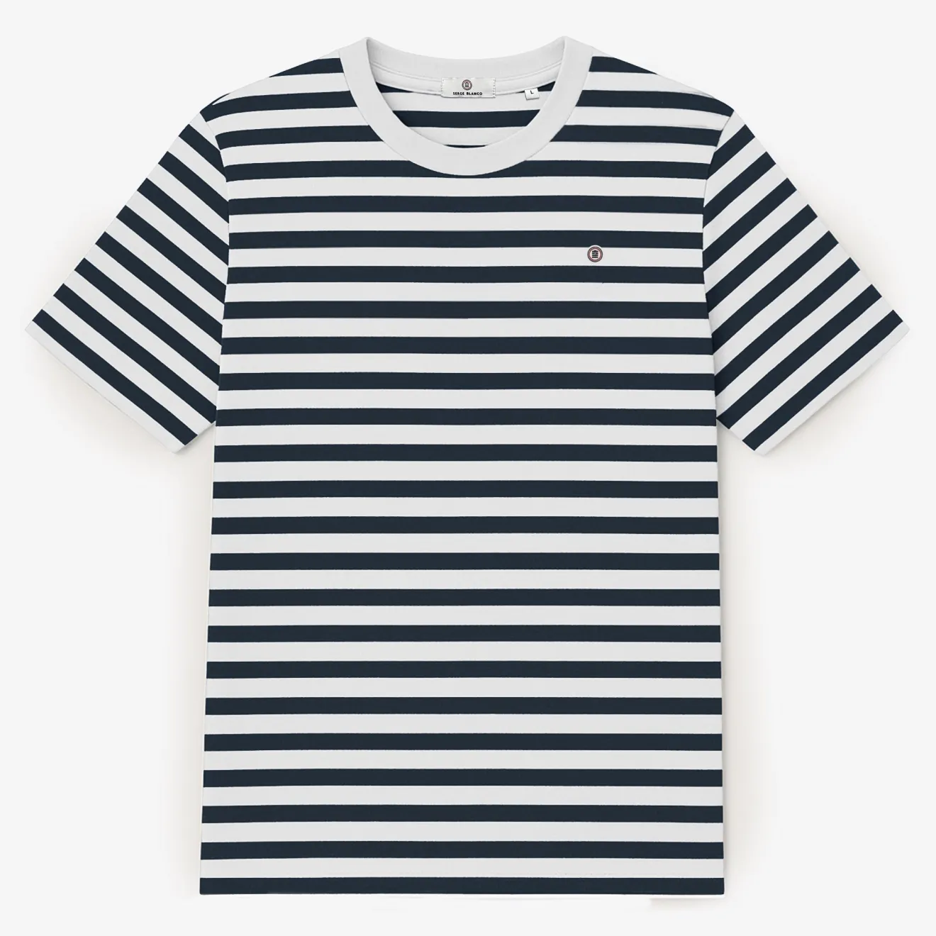 T-shirts>SERGE BLANCO Dark navy blue striped cotton short-sleeved T-shirt SAPIN
