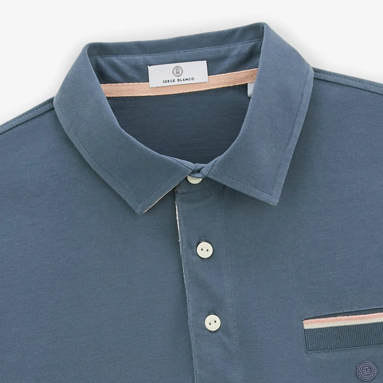 Maillots De Rugby|Polos>SERGE BLANCO Denim blue Wolf short-sleeved rugby jersey BLANC