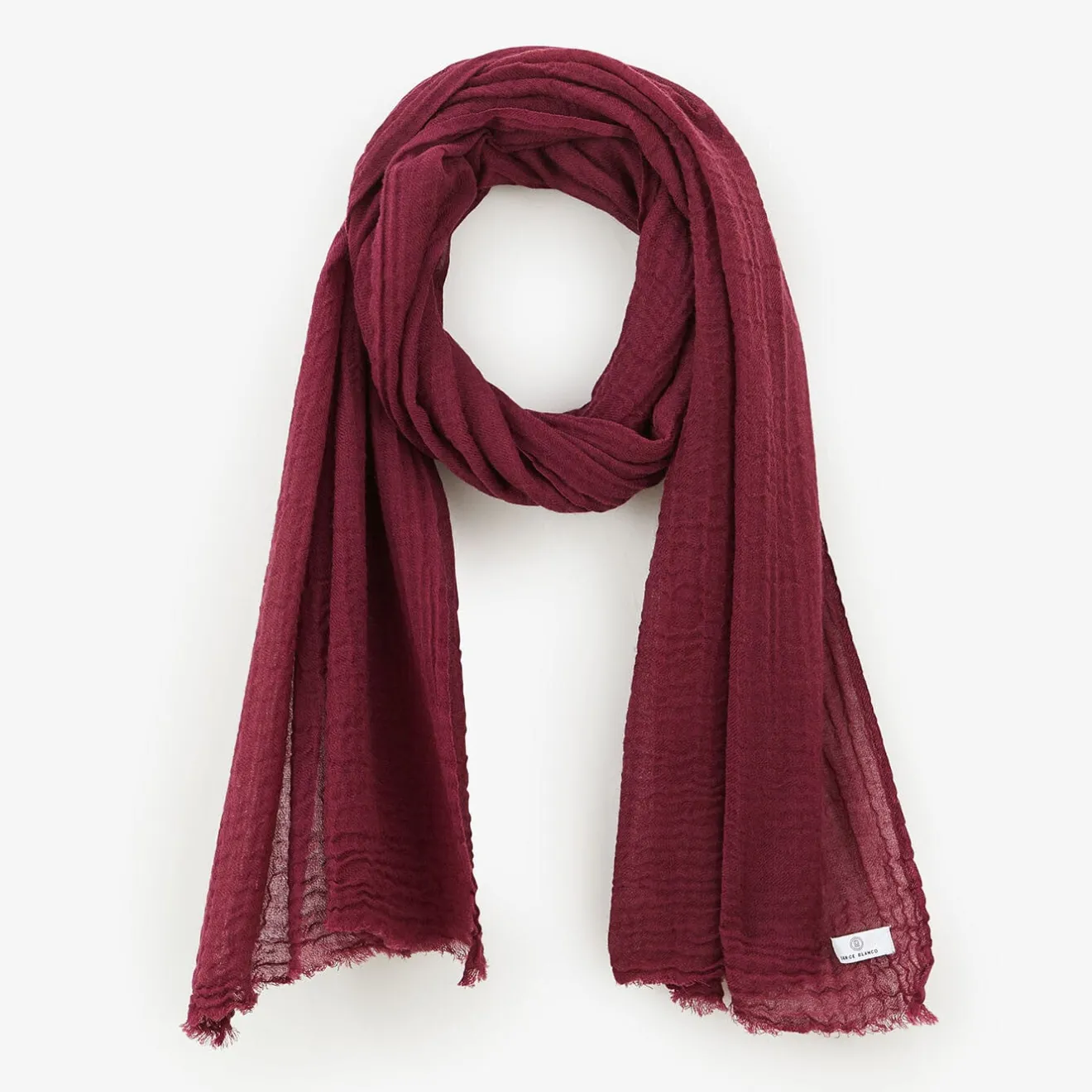 Écharpes Et Chèches>SERGE BLANCO Fine scarf in plain burgundy red waffle wool MARINE