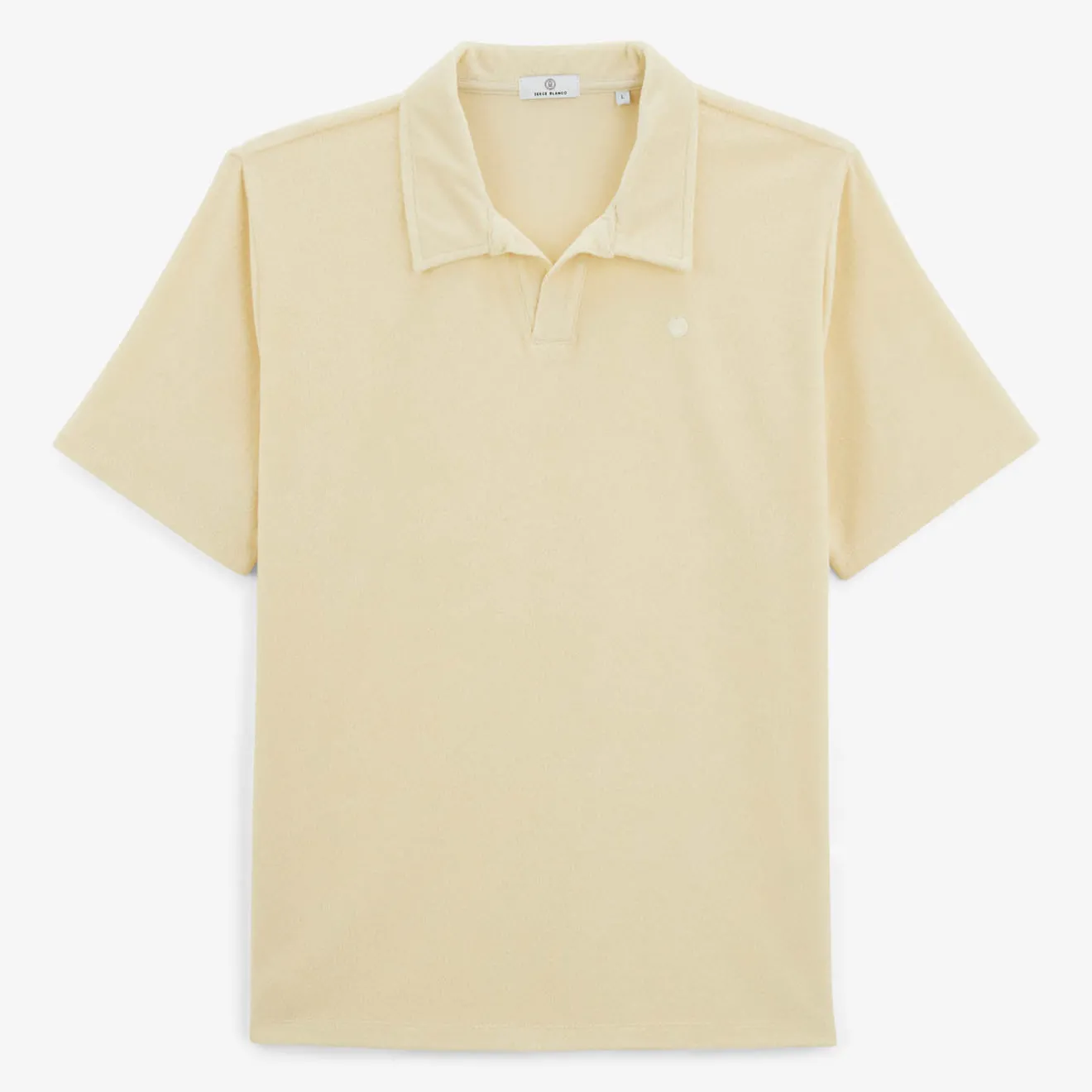 Polos|L'élégant>SERGE BLANCO Lane latte white terry short-sleeved polo shirt DARK NAVY