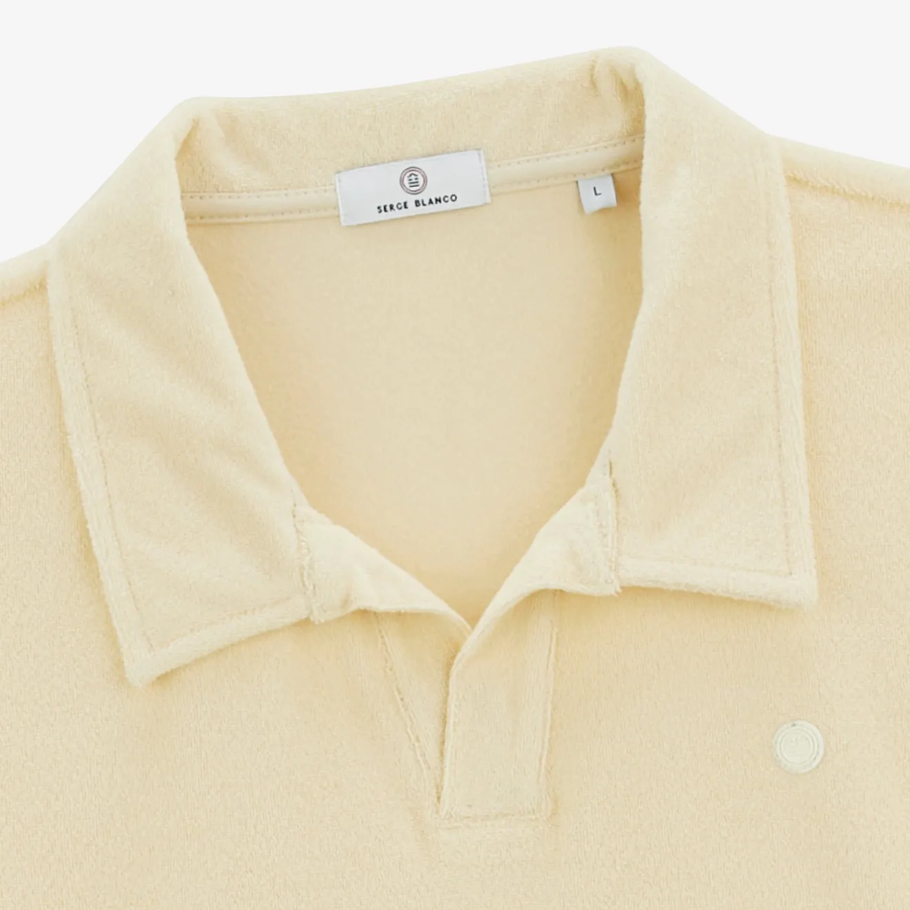 Polos|L'élégant>SERGE BLANCO Lane latte white terry short-sleeved polo shirt DARK NAVY
