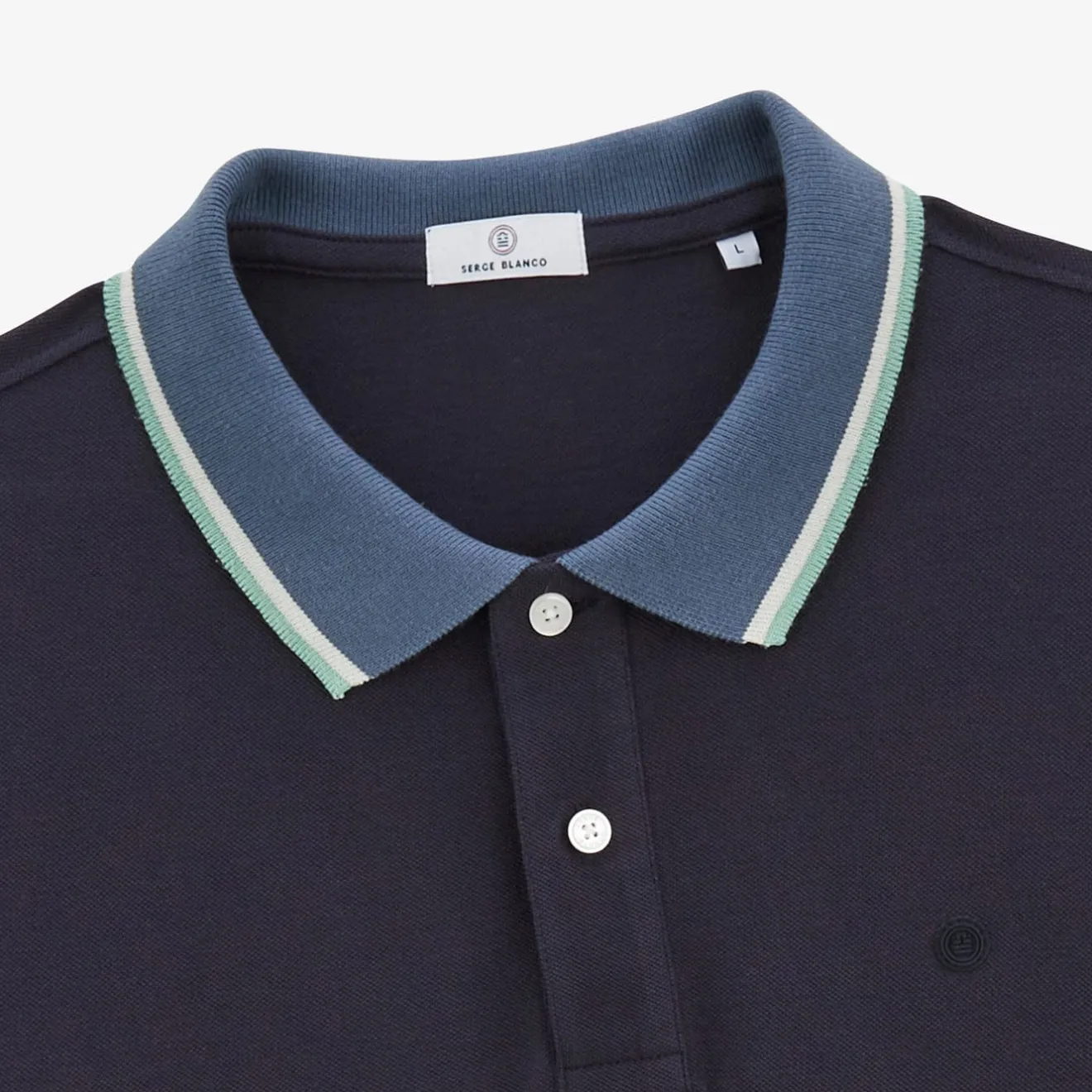 Polos>SERGE BLANCO Laos dark navy short-sleeved pique polo shirt AMANDE