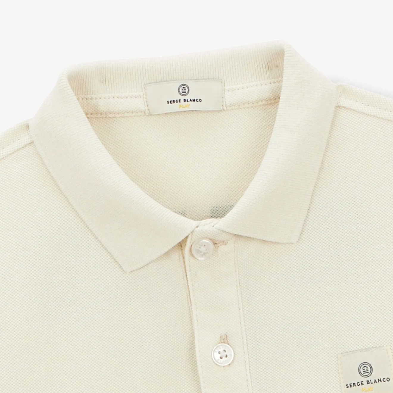 Polos|Tel Père, Tel Fils>SERGE BLANCO Laxton junior pique polo shirt, latte white dark navy