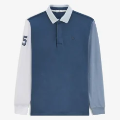 Maillots De Rugby|Polos>SERGE BLANCO Levi long sleeve rugby jersey colorblock denim blue AMANDE