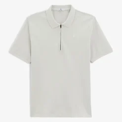 Polos>SERGE BLANCO Lino short-sleeved pique polo shirt with white zipped collar ARDOISE