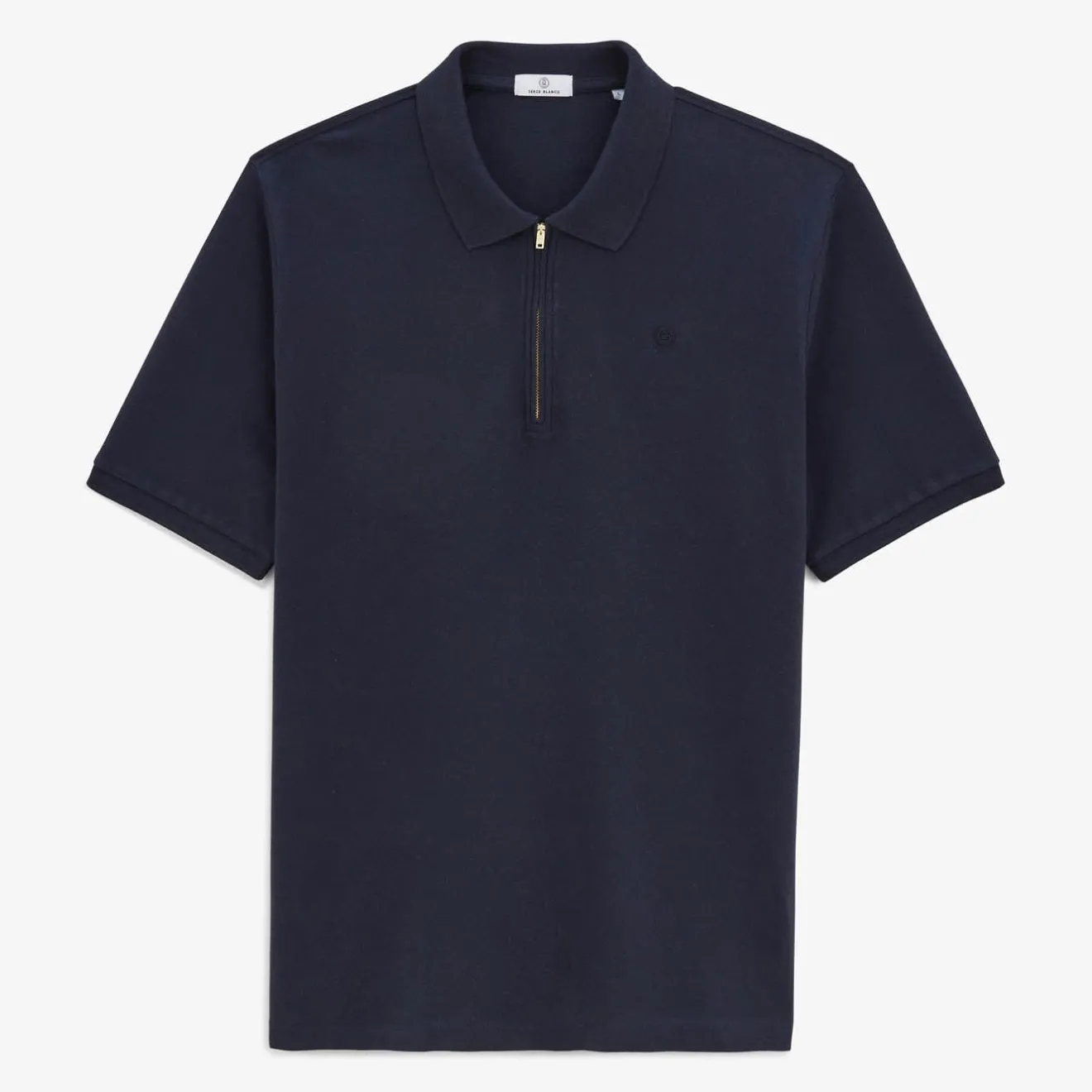 Polos>SERGE BLANCO Lino short-sleeved pique polo shirt with zipped collar in dark navy ARDOISE