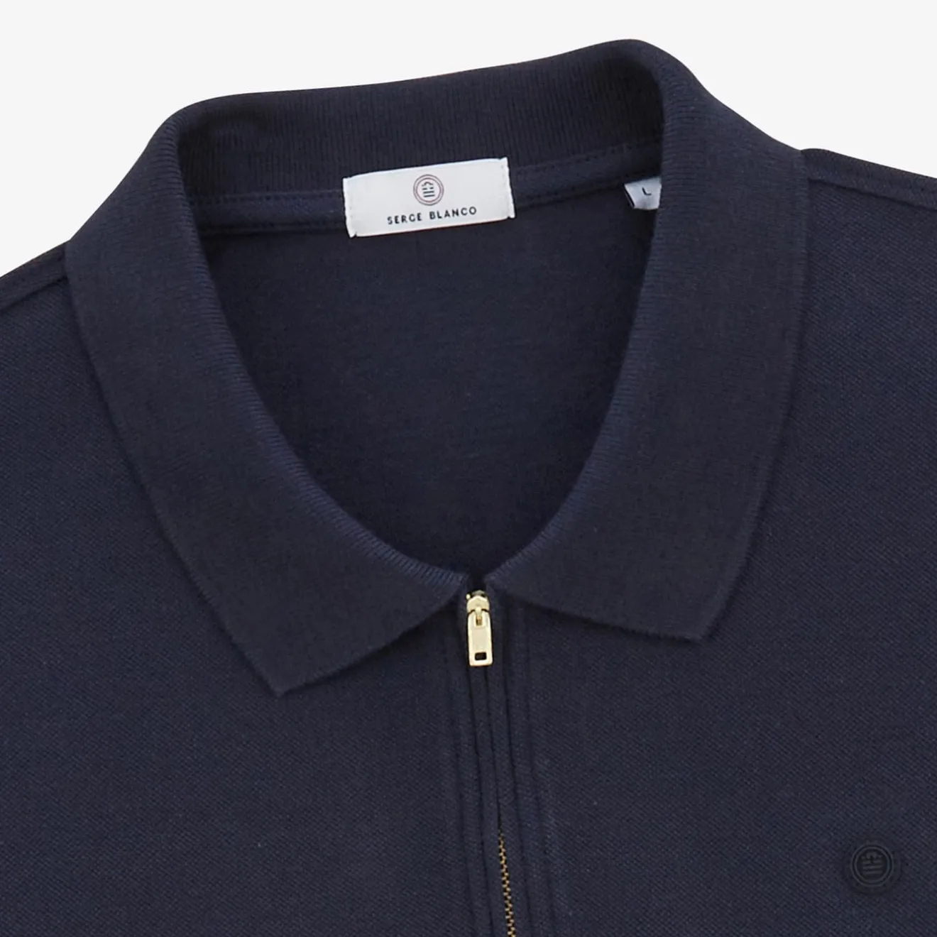 Polos>SERGE BLANCO Lino short-sleeved pique polo shirt with zipped collar in dark navy ARDOISE