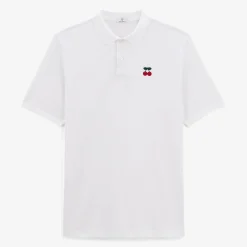 Crazy Logo|Polos>SERGE BLANCO London pique short-sleeved polo shirt with white cherry embroidery ARDOISE