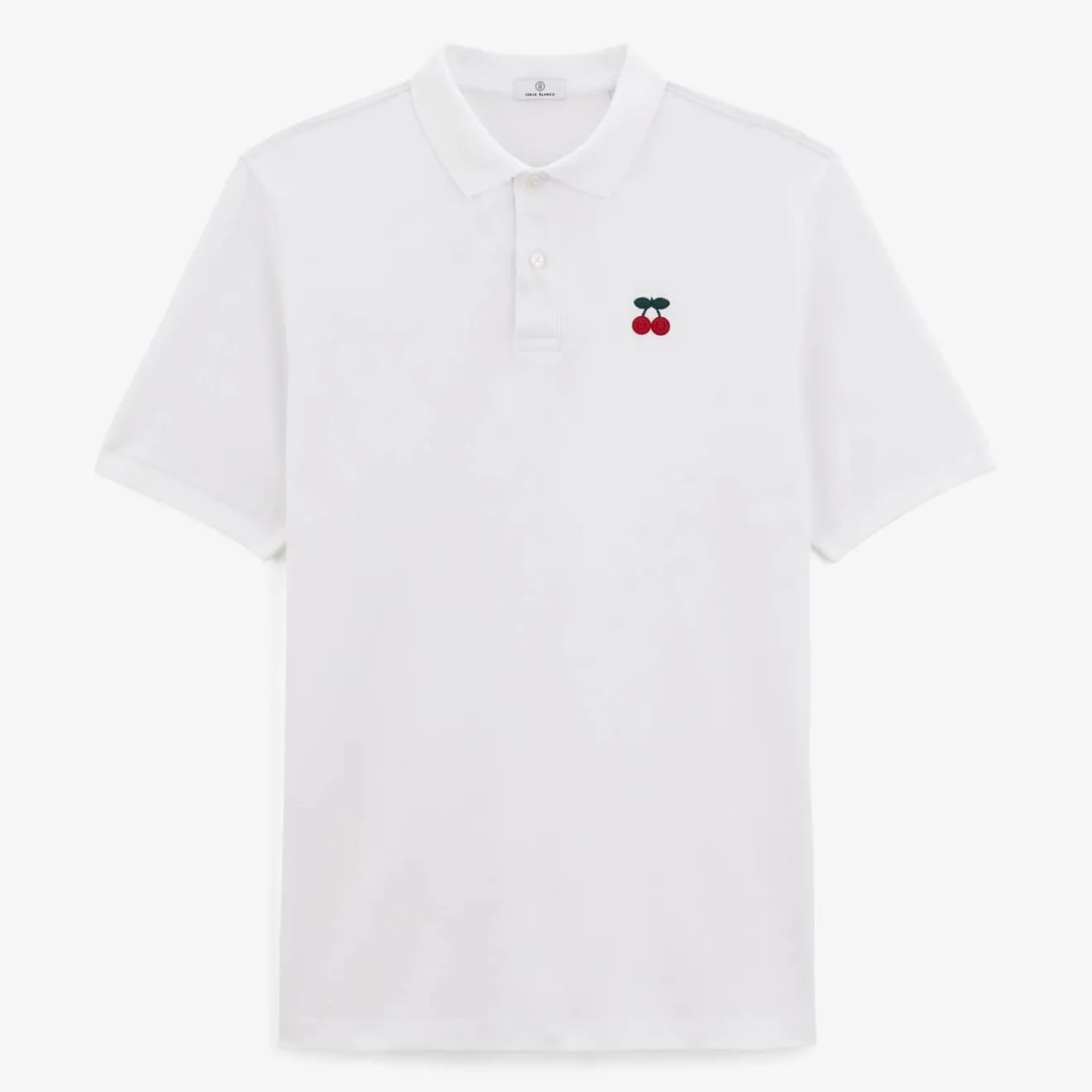 Crazy Logo|Polos>SERGE BLANCO London pique short-sleeved polo shirt with white cherry embroidery ARDOISE
