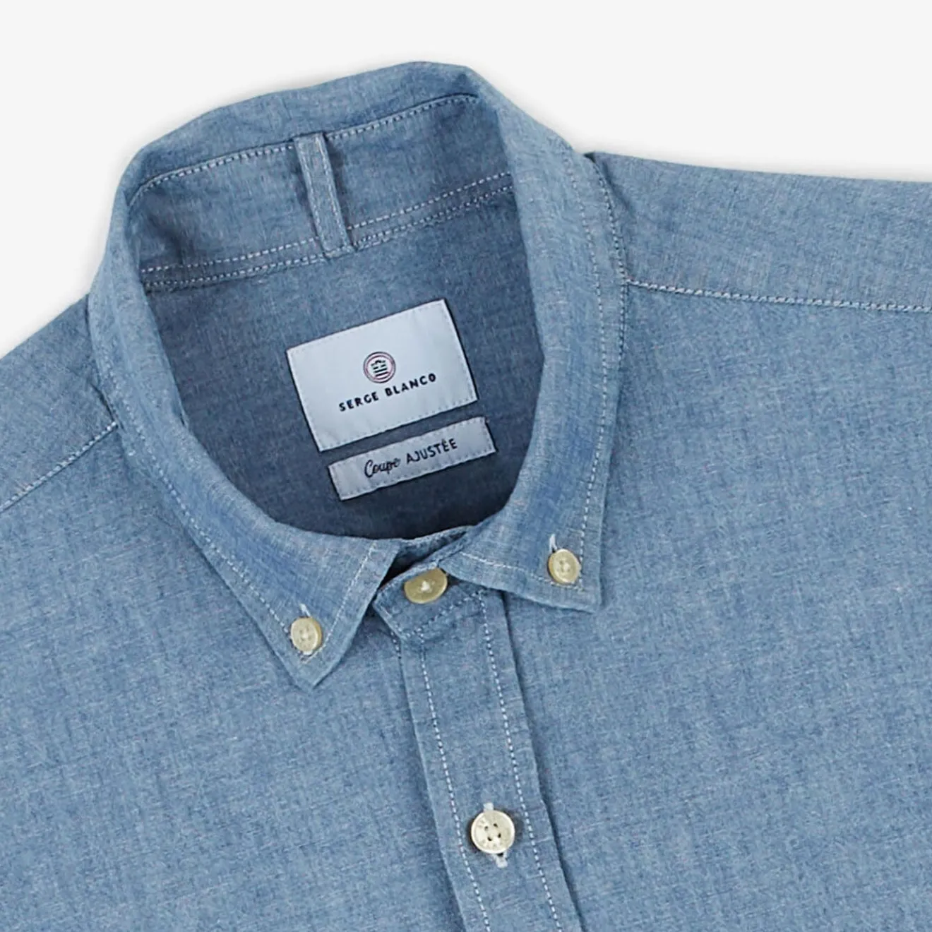 Chemises>SERGE BLANCO Long sleeve chambray shirt BLEU