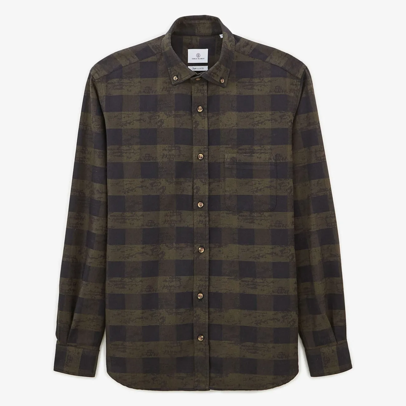Chemises>SERGE BLANCO Long Sleeve Cotton Military Plaid Shirt ROUGE