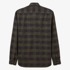 Chemises>SERGE BLANCO Long Sleeve Cotton Military Plaid Shirt ROUGE