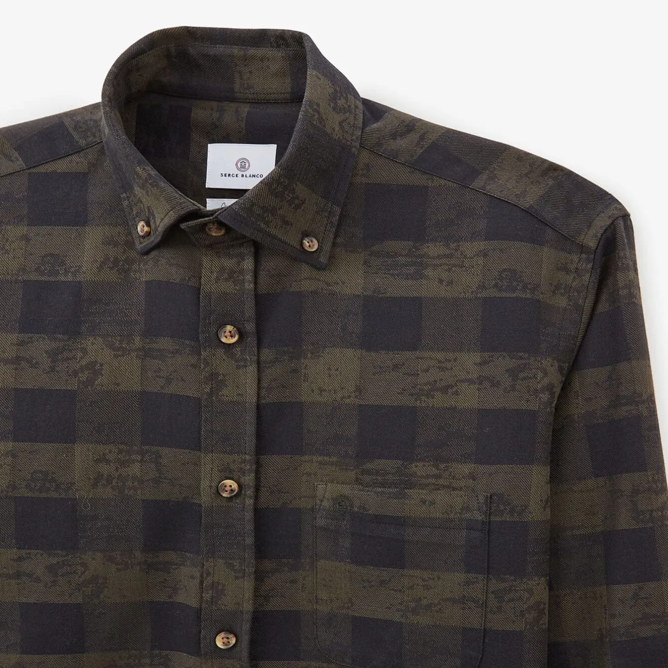 Chemises>SERGE BLANCO Long Sleeve Cotton Military Plaid Shirt ROUGE