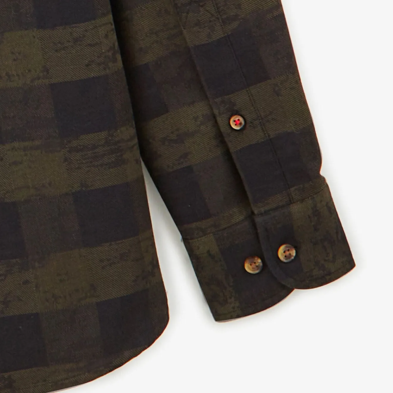 Chemises>SERGE BLANCO Long Sleeve Cotton Military Plaid Shirt ROUGE