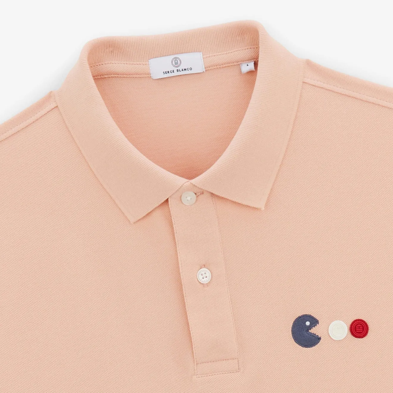 Crazy Logo|Polos>SERGE BLANCO Lorys pique short-sleeved polo shirt with pink skin arcade embroidery BLANC