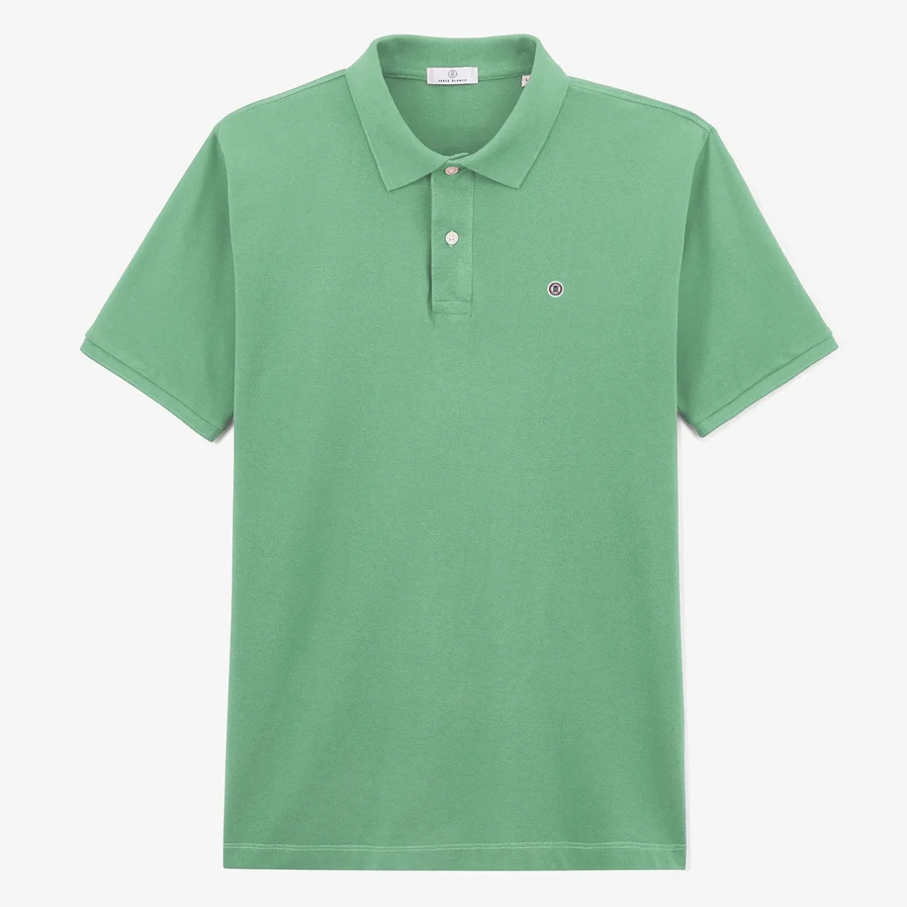 Polos|L'élégant>SERGE BLANCO Lucas almond green pique short-sleeved polo shirt CIEL